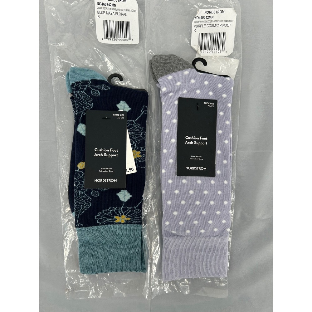 Womens Floral Polka Dot Crew Socks 2 Pair Blue Purple Cushion Arch Nordstrom